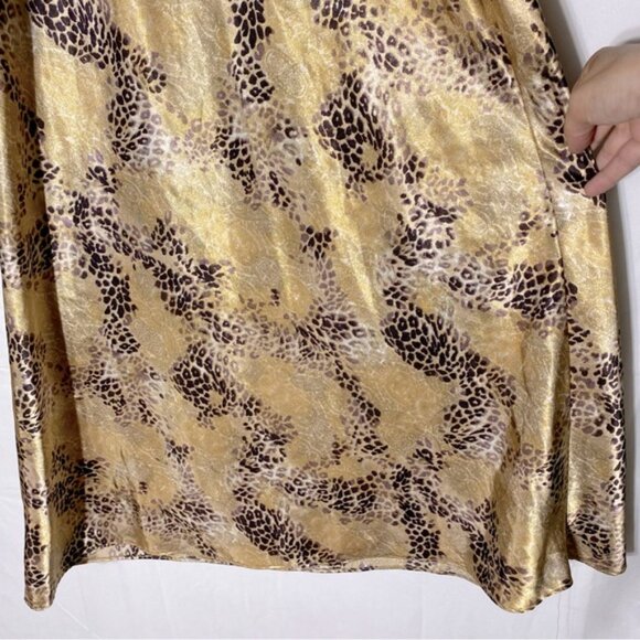 Vintage Premiere Collection Gold Brown Animal Print Satin Maxi Sleep Dress L - Picture 11 of 13